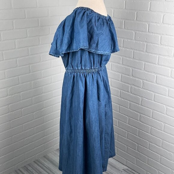 Lane Bryant Dress Women‎ 18/20 Blue Chambray 4Way Neck Ruffle Midi Logenlook NWT - Picture 3 of 16